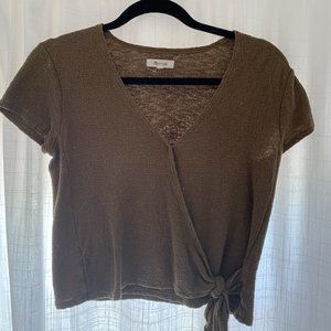 Madewell green short sleeve cross top